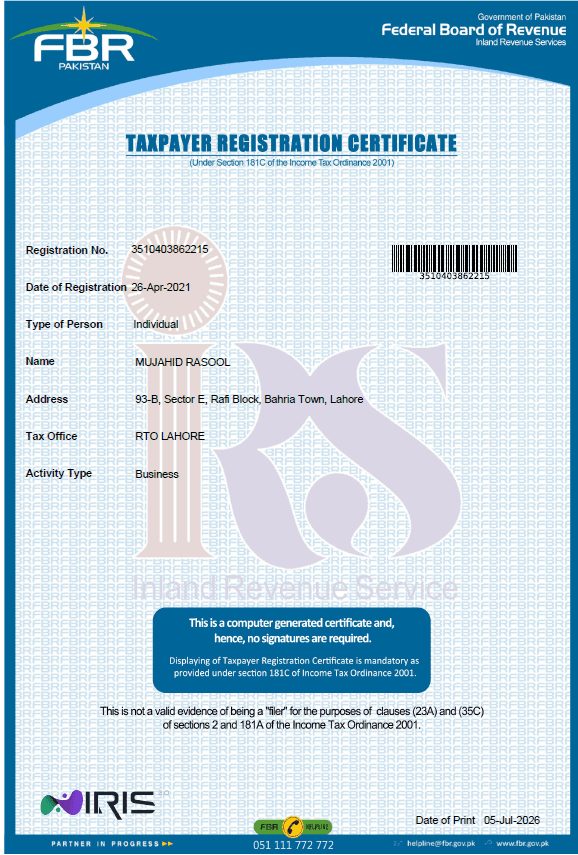 Taxpayer Registration Certificate