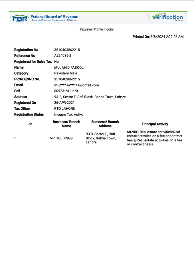 Taxpayer Profile Inquiry